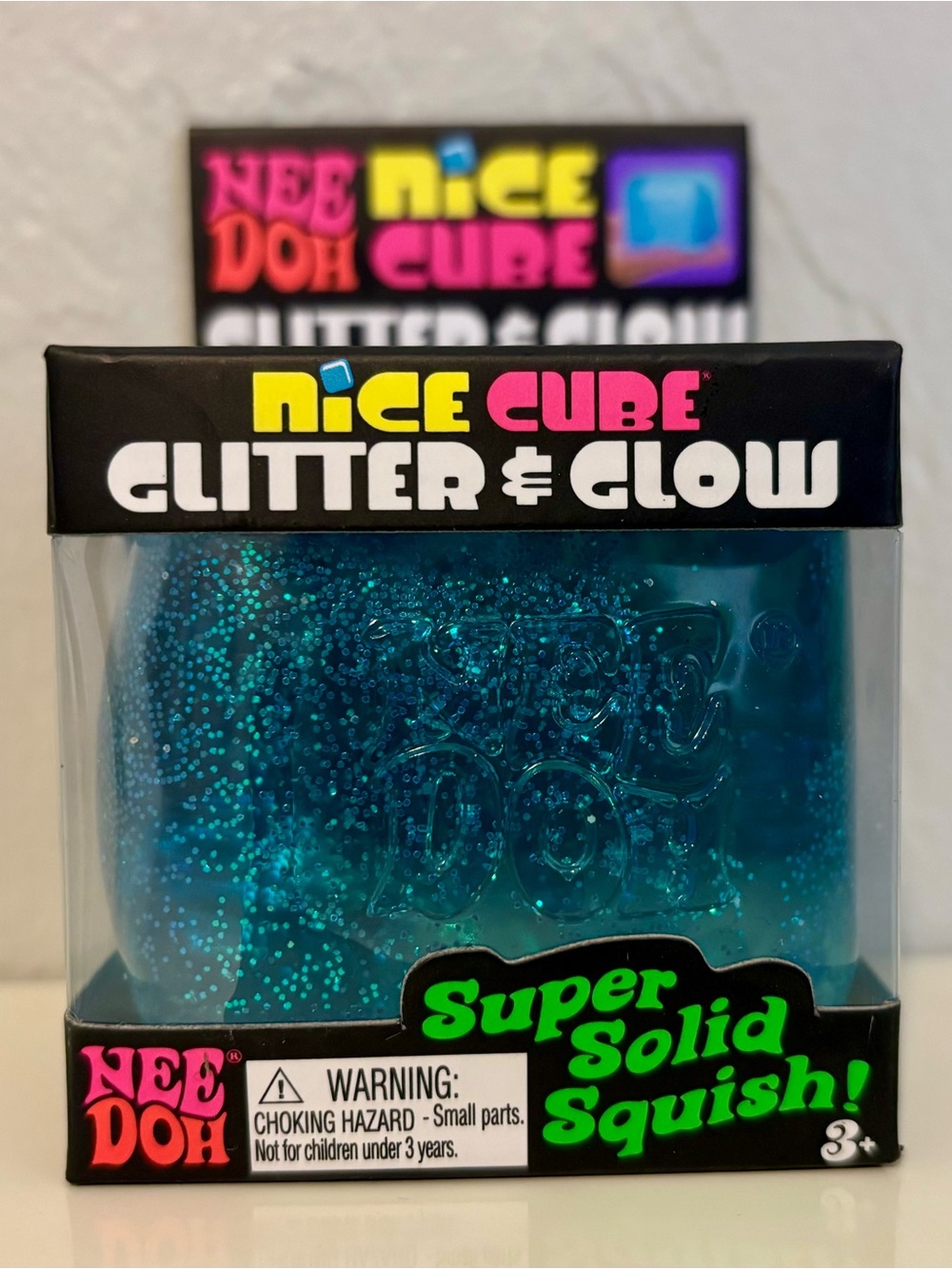 Nee Doh Nice Cube Glitter & Glow Super Solid Squish - Blue